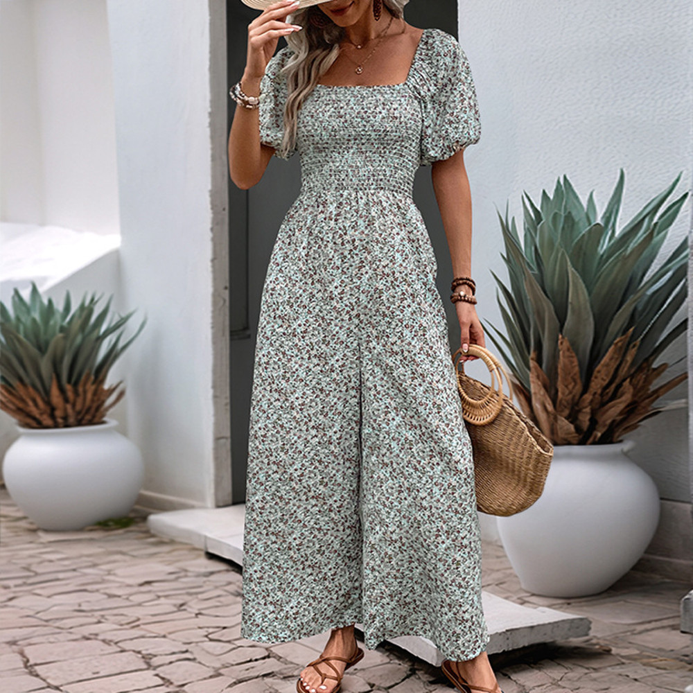 Summer Trend Womens Floral Loose Overalls, Elegant One-Piece Long Romper Jumpsuit & Casual Female Bodysuit