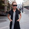 Bonboho Summer Womens Casual Jumpsuit, Black Hooded Short Sleeves Striped Overall, Loose Fit Streetwear One-Piece Outfit