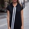Bonboho Summer Womens Casual Jumpsuit, Black Hooded Short Sleeves Striped Overall, Loose Fit Streetwear One-Piece Outfit