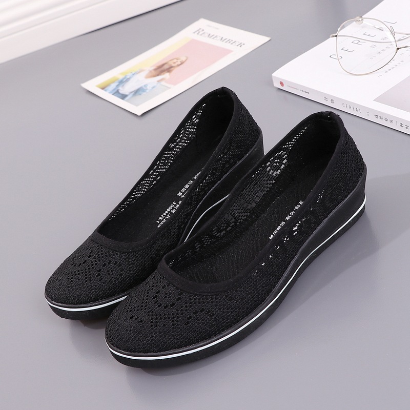 Lace Hollow Breathable Little White Flat Shoes Mid Wedge Heel Womens Summer Beauty Shoes Size SlipO 1