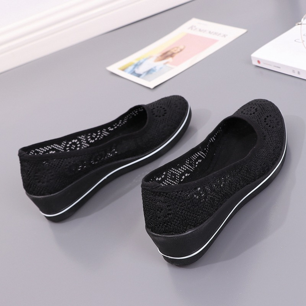 Lace Hollow Breathable Little White Flat Shoes Mid Wedge Heel Womens Summer Beauty Shoes Size SlipO 3