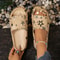 Soft Summer Holiday Printing Women Slippers Pillow Platform, Adjustable Double-Buckle Sandals, Vacation Beach Comfort