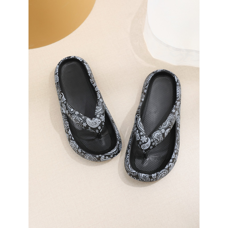 Soft Summer Holiday Printing Women Slippers Pillow Platform, Adjustable Double-Buckle Sandals, Vacation Beach Comfort