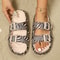 Soft Summer Holiday Printing Women Slippers Pillow Platform, Adjustable Double-Buckle Sandals, Vacation Beach Comfort