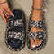Soft Summer Holiday Printing Women Slippers Pillow Platform, Adjustable Double-Buckle Sandals, Vacation Beach Comfort