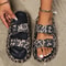 Soft Summer Holiday Printing Women Slippers Pillow Platform, Adjustable Double-Buckle Sandals, Vacation Beach Comfort