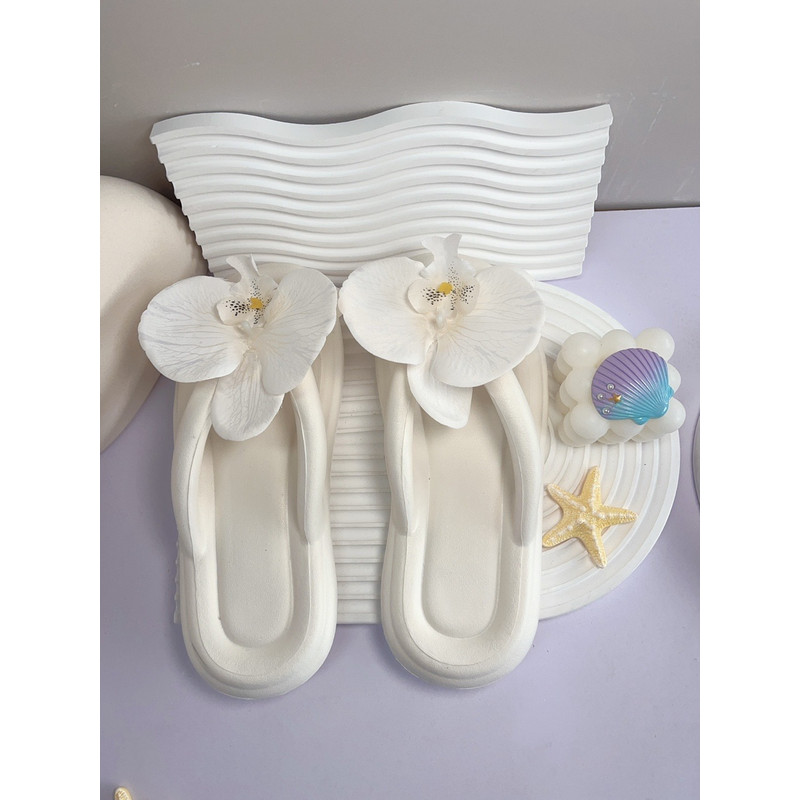 Cute Multi-Color Summer Women's Flip Flops with Phalaenopsis Flowers, Sweet Slippers for Vacation and Party