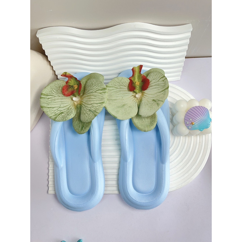 Cute Multi-Color Summer Women's Flip Flops with Phalaenopsis Flowers, Sweet Slippers for Vacation and Party