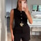 TRAFZA Womens Summer Black O-Neck Sleeveless Jumpsuit, High Street Fashion with Belt Decoration Button Zipper Design