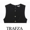 TRAFZA Womens Summer Black O-Neck Sleeveless Jumpsuit, High Street Fashion with Belt Decoration Button Zipper Design