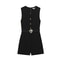 TRAFZA Womens Summer Black O-Neck Sleeveless Jumpsuit, High Street Fashion with Belt Decoration Button Zipper Design