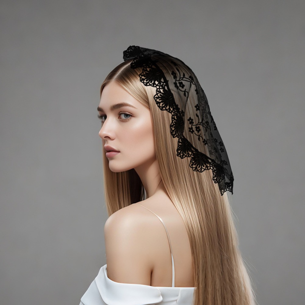 Fashion Elegant Lace Flower HeadCovering, Ethnic Trendy HeadScarf & Church Hair Veil for Women Wedding, Party Evening