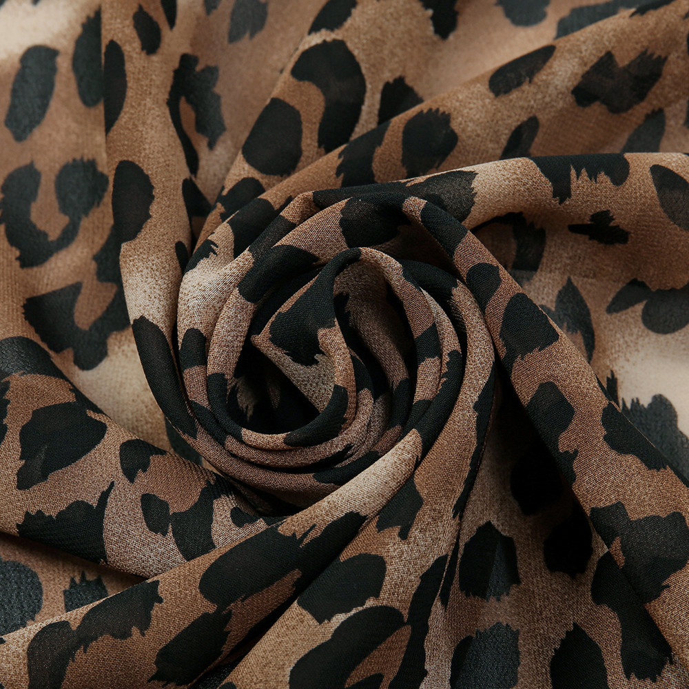 Chiffon Leopard Print Hijab Scarf, Muslim Womens Fashion Shawl, Islamic Turban Headscarf for Ramadan & Daily Wear