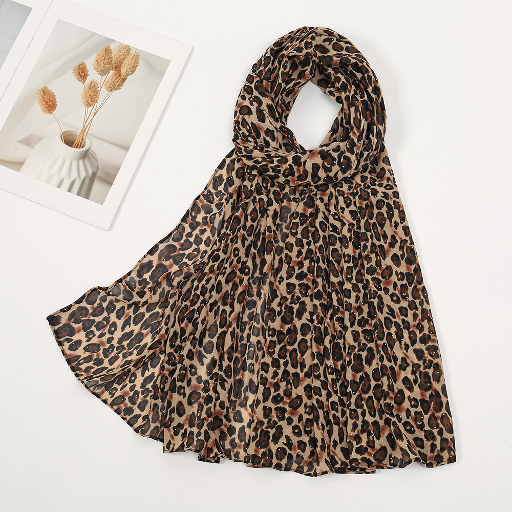 Chiffon Leopard Print Hijab Scarf, Muslim Womens Fashion Shawl, Islamic Turban Headscarf for Ramadan & Daily Wear