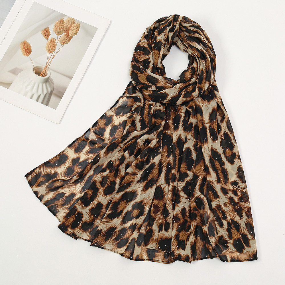 Chiffon Leopard Print Hijab Scarf, Muslim Womens Fashion Shawl, Islamic Turban Headscarf for Ramadan & Daily Wear
