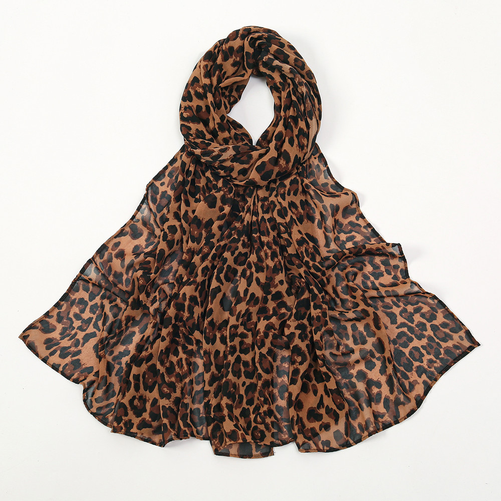 Chiffon Leopard Print Hijab Scarf, Muslim Womens Fashion Shawl, Islamic Turban Headscarf for Ramadan & Daily Wear