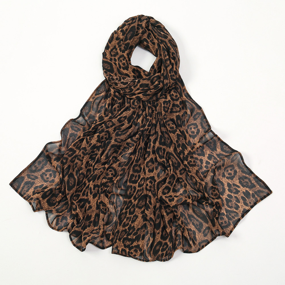 Chiffon Leopard Print Hijab Scarf, Muslim Womens Fashion Shawl, Islamic Turban Headscarf for Ramadan & Daily Wear