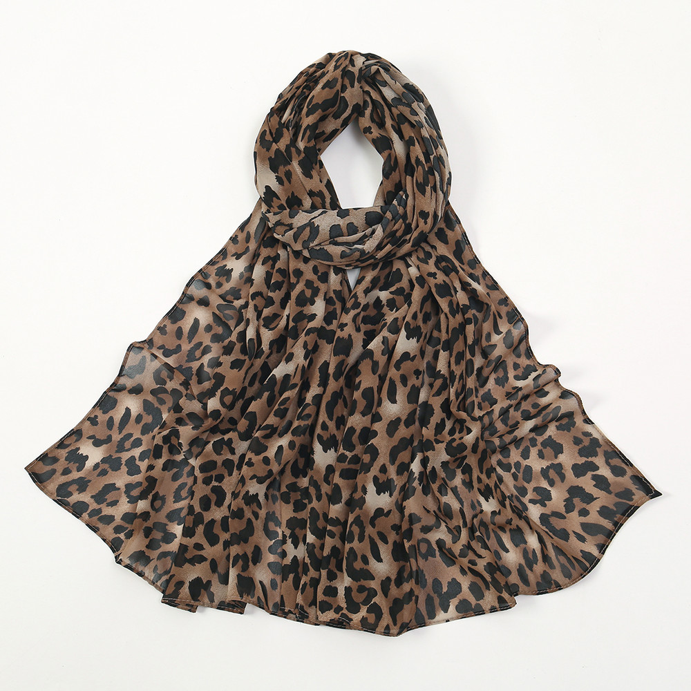 Chiffon Leopard Print Hijab Scarf, Muslim Womens Fashion Shawl, Islamic Turban Headscarf for Ramadan & Daily Wear