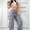 Women's Straight Cargo Pants High Waist Baggy Trousers Y2K Streetwear Vintage Wide Leg Casual Pants with Pockets