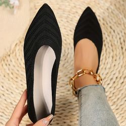 women pointed toe flat shoes solid color knitted slip on loafers | casual breathable ballet flats for women