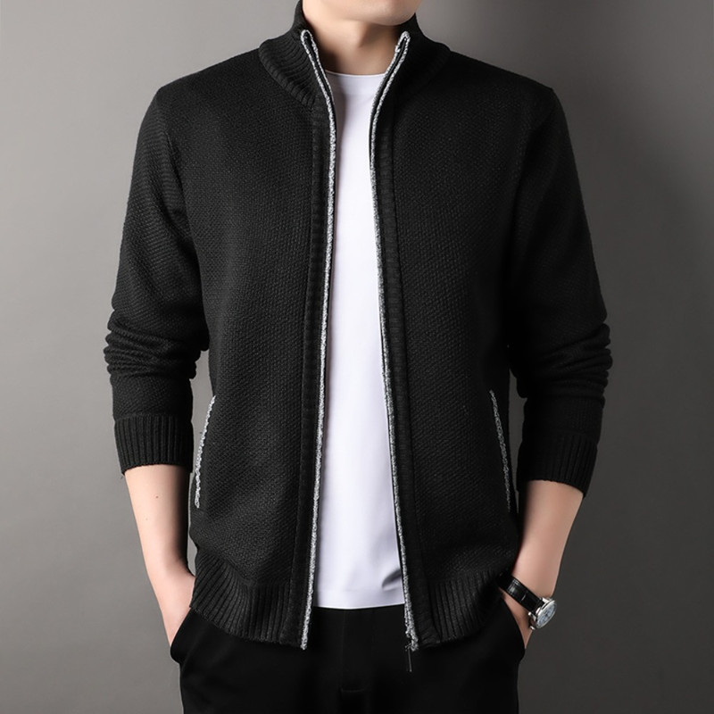 Mens Standup Collar Knit Sweater Autumn Winter Jacket Slim Cardigan Tops Solid Color Sweatercoat Gi 1
