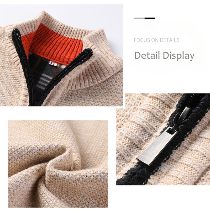 Mens Standup Collar Knit Sweater Autumn Winter Jacket Slim Cardigan Tops Solid Color Sweatercoat Gi 4
