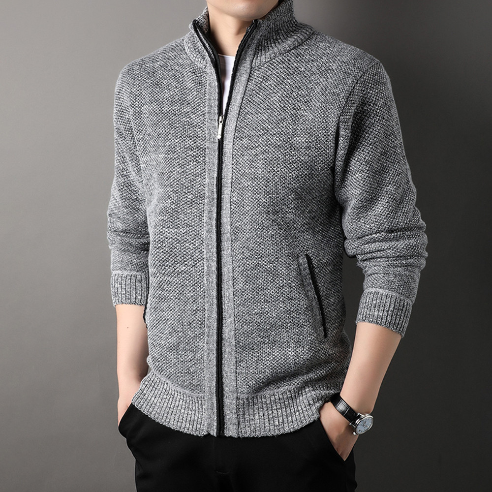 Mens Standup Collar Knit Sweater Autumn Winter Jacket Slim Cardigan Tops Solid Color Sweatercoat Gi 9