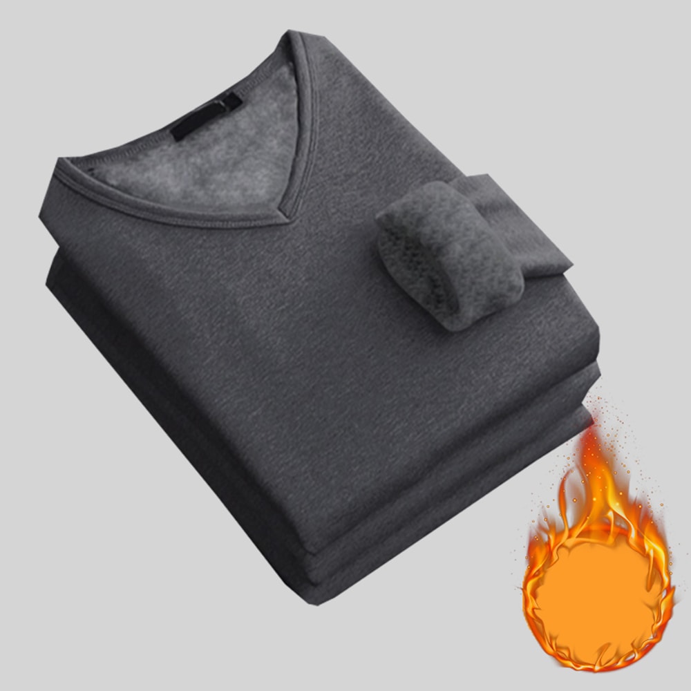 Mens Thickening Velvet Warm Tops Winter Long Sleeved Thermal Underwear Male V Neck Fashion Base Lay 4