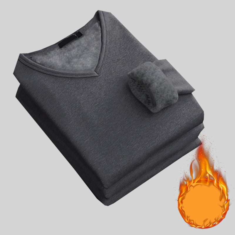 Mens Thickening Velvet Warm Tops Winter Long Sleeved Thermal Underwear Male V Neck Fashion Base Lay 4