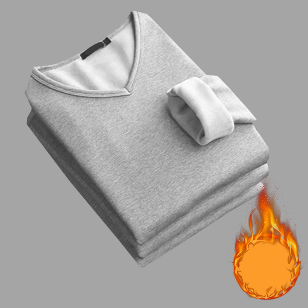 Mens Thickening Velvet Warm Tops Winter Long Sleeved Thermal Underwear Male V Neck Fashion Base Lay 5
