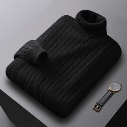 men's turtleneck sweater, high neck pullover, elastic sweatwear, casual knitted sweaters, fall winter men's fashion