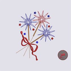 sparklers embroidery design for 4th of july, independence day machine embroidery design, usa firework, america stars, sp