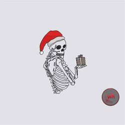 Christmas Skeleton embroidery Design, Skeleton with Santa Hat machine embroidery files, Halloween embroidery, Christmas
