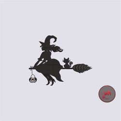 scary flying witch embroidery design, halloween machine embroidery digital files, instant download, 3 sizes