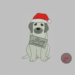 Christmas Dog embroidery design, Dog with santa hat machine embroidery design, Merry Christmas embroidery files, Instant