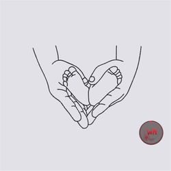 baby foot print line art embroidery design, heart foot print embroidery machine files, portrait line art embroidery file