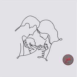 family line art embroidery design, family of three embroidery machine files, family portrait line art embroidery files,