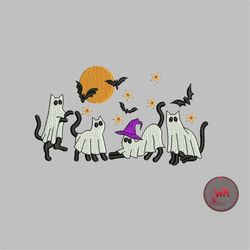 cute cat ghosts embroidery designs, spooky halloween cats machine embroidery, halloween machine embroidery files