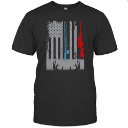 fishing rod hunting rifle american flag shirt