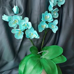Blue handmade orchid in pot/ floral arrangements/artificial flowers orchid/gift for her/holiday gifts/ home decoration