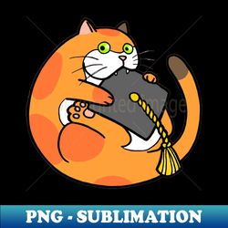 Chonky Cat Eating Graduation Hat - Vintage Sublimation Png Download - Unleash Your Inner Rebellion