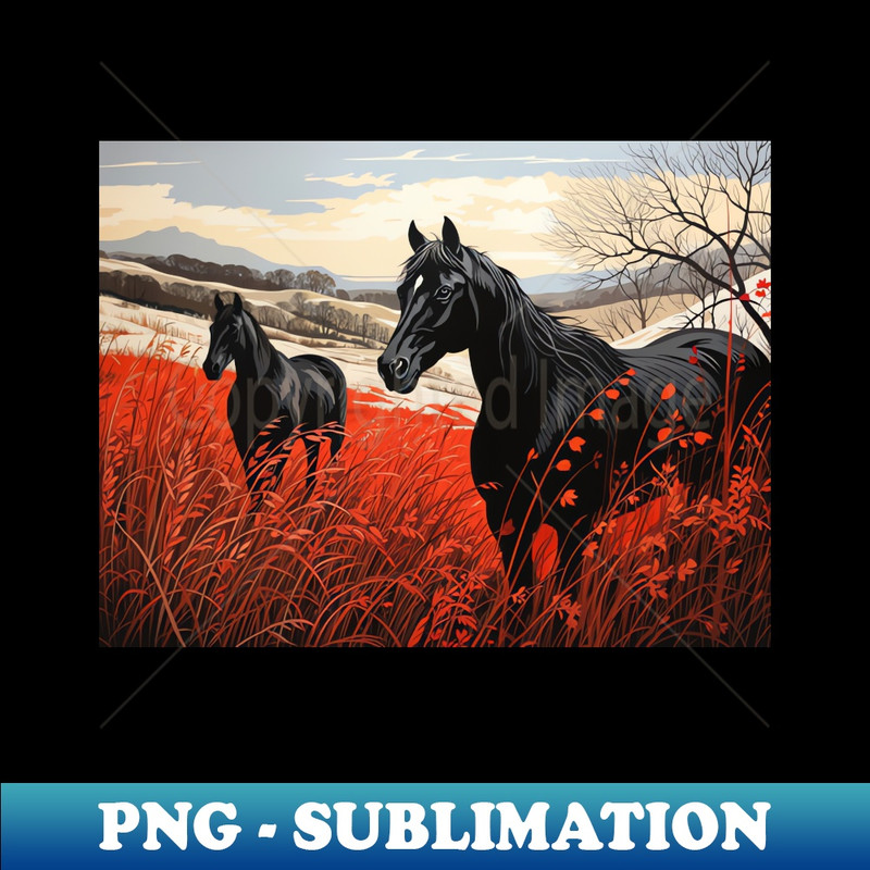 UX-3713_Autumn Equines Majestic Black Horses Amidst Crimson Foliage Canvas Print 4186.jpg