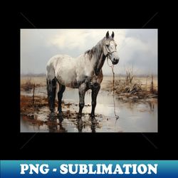majestic solitude - white horse reflection in serene wilderness - png sublimation digital download - add a festive touch to every day