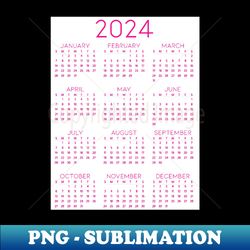 Pink 2024 Calendar - Vintage Sublimation PNG Download - Perfect for Sublimation Mastery