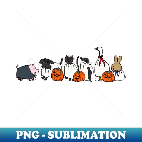 Pumpkin Head Ghost Animals Halloween Party - High-Quality PNG Sublimation Download