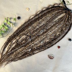 Natural look synthetic dreads and braids double ended, Mix of decorated brown and blonde DE dreadlock extensions