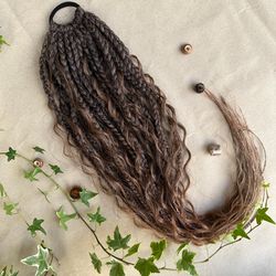Curly Ponytail Braid Brown Ombre Decorative Hair Tie Curly Hair Extensions Pre Braided Fake Ponytail on Elastic Hair Ban