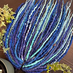 Winter Blue Purple DE Dreadlock extensions, Unique decorated synthetic double ended dreads, Textured handmade locs