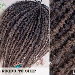 Textured knotty dark brown ombre dreadlocks double ended, Bumpy DE synthetic dreads extensions, Natural color faux locs