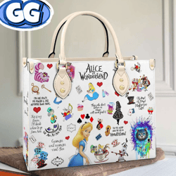 Alice In Wonderland Leather Handbag,  Cute Alice With Friends Women Handbag,  Personalized Leather bag, Disney Handbag,